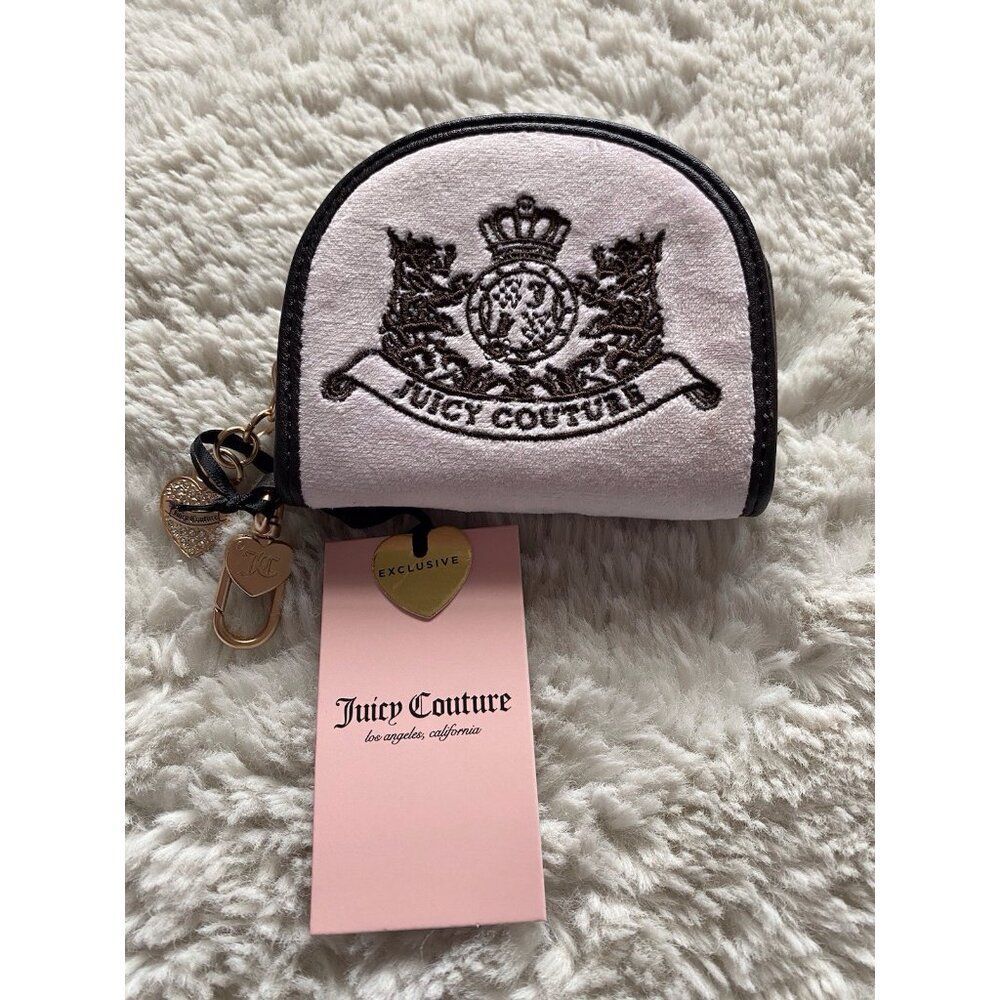 Juicy Couture Classic Scottie Dog Half Moon Zip Around Inside Card Case Pink NEW